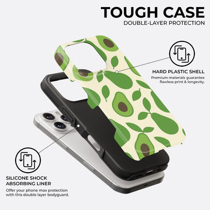 Avocado tough phone case showing double-layer protection with hard plastic shell and silicone shock-absorbing liner, by HaloCovers