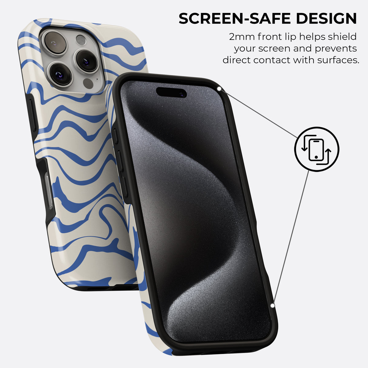 HaloCovers blue abstract waves iPhone MagSafe tough case with 2mm front lip screen-safe design for extra protection