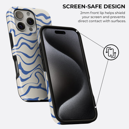 HaloCovers blue abstract waves iPhone MagSafe tough case with 2mm front lip screen-safe design for extra protection
